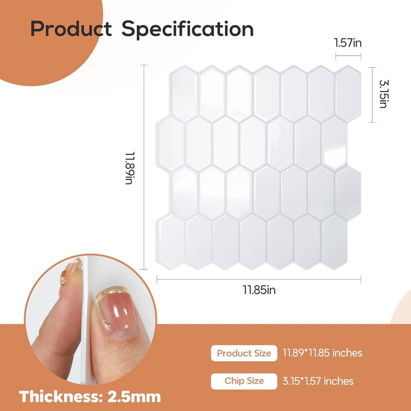 Vamos Tile Upgraded Thicker Design Backsplash Tile Peel and Stick, 10-Sheet Grayish White with Gray Grout Long Hexagon Self Adhesive Wall Tiles Stick On Backsplash for Kitchen Bathroom RV Fireplace - Image 5